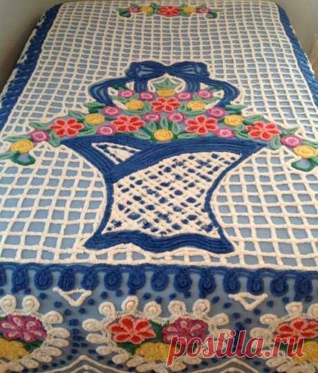 Bouquet of Flowers Chenille Bedspread Blue by cantlivewithoutyou, $175.00