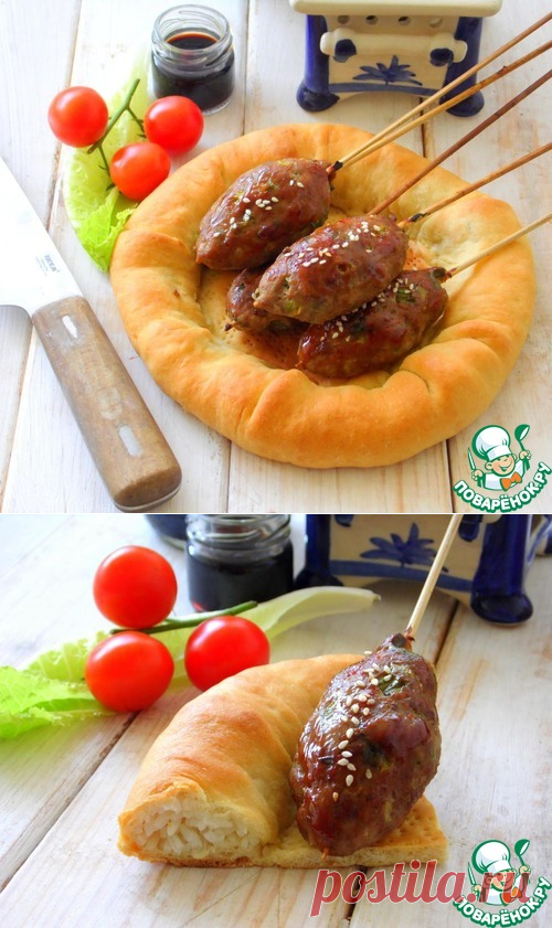 Кебаб на лепёшке с рисом - кулинарный рецепт