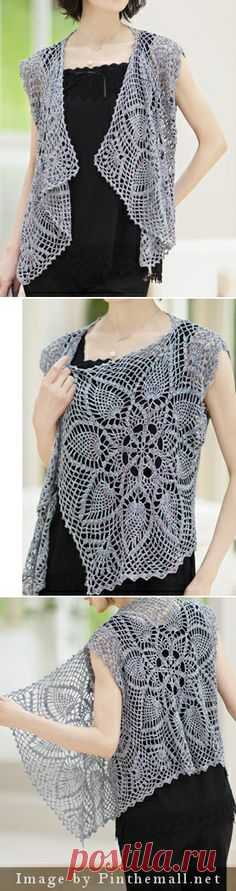 crochet - pineapple lace sleeveless cardigan top with waterfall front - love this - I think it's just three rectangles