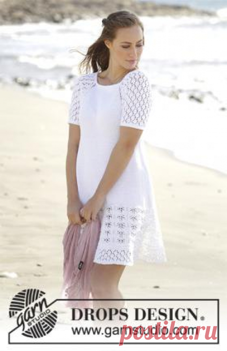 Платье испанская соната Белое летнее платье А-силуэта, связанное из хлопковой пряжи спицами для женщин. Вязание модели начинается от верхнего края регланом. Рукава украшены...