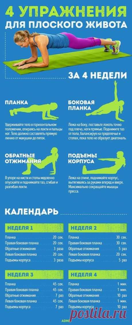 (179) 4 простых упражнения для плоского живота + календарь занятий. ‪#JamAdvice‬… | Здоровье