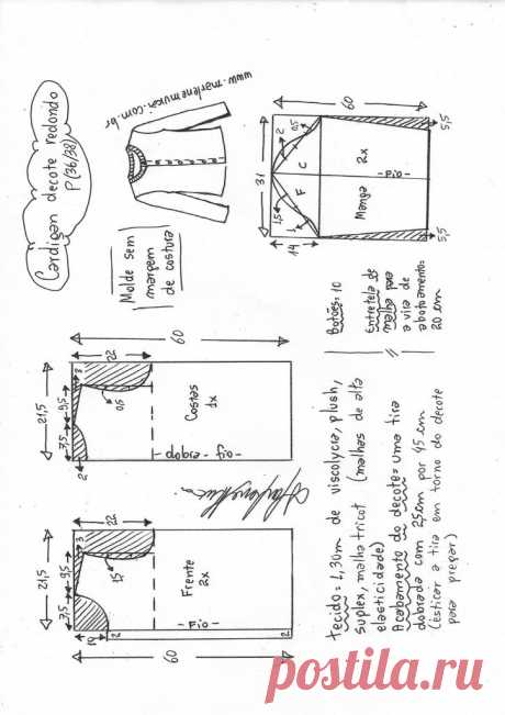Cardigan decote redondo para malha – Marlene Mukai
