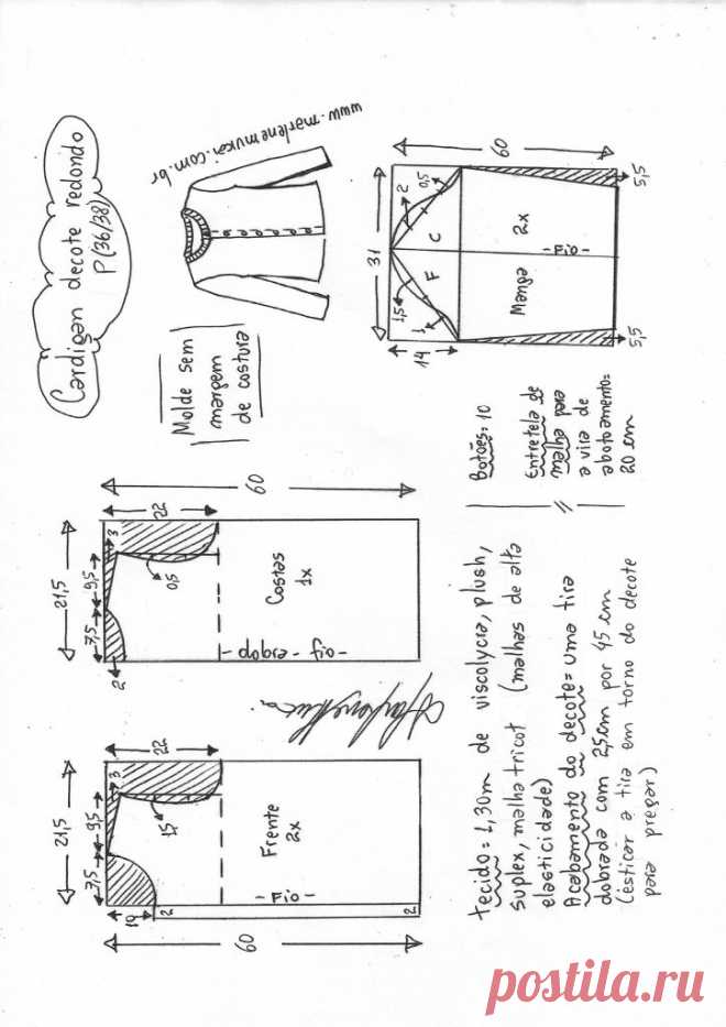 Cardigan decote redondo para malha – Marlene Mukai