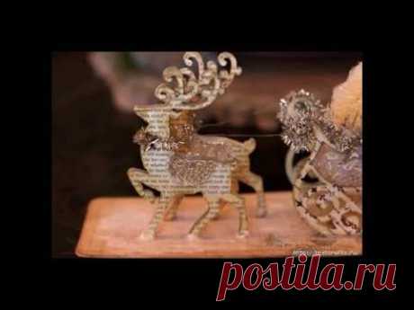 Как сделать сани и олени из бумаги.How to make a sledge and deer from a paper