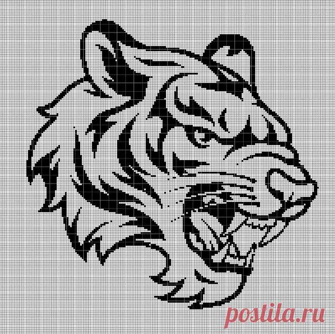 Схема вышивки крестом силуэт головы тигра 2 в формате pdf