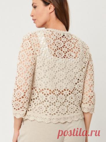Летний кардиган с очень интересным узором - имитация вязания крючком