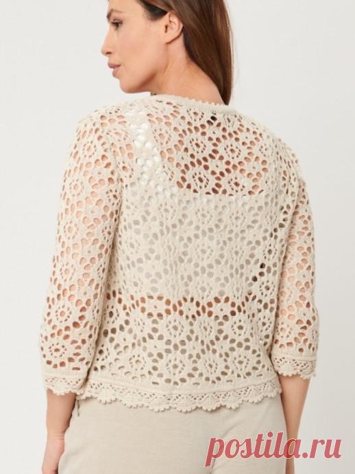 Летний кардиган с очень интересным узором - имитация вязания крючком