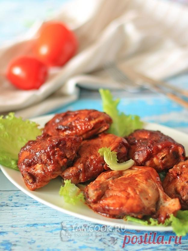 Курица в томате — рецепт с фото на Русском, шаг за шагом. Курица предварительно маринуется в соевом маринаде с чесноком и специями, а затем запекается в томате. #рецепт #курица #еда #обед #мясо #рецепты #ужин