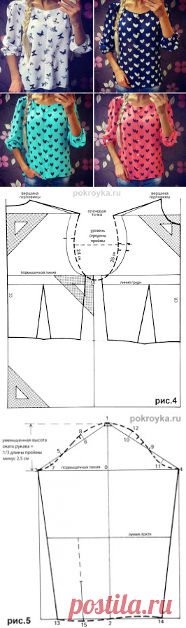 Базовая выкройка лифа свободной формы и рукава с маленьким окатом