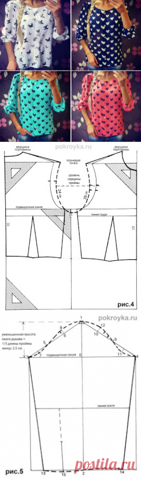 Базовая выкройка лифа свободной формы и рукава с маленьким окатом