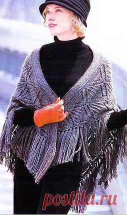 Треугольная шаль спицами.