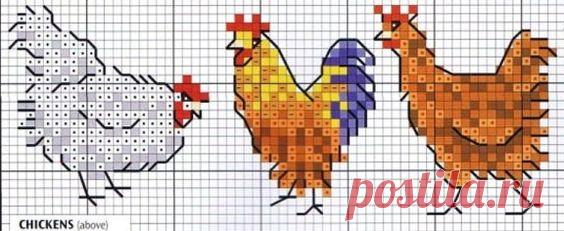 (637) Cross Stitch Chicken Pattern #hens #rooster | Borduren boederij dingen