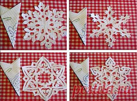 Схема вырезания новогодних снежинок