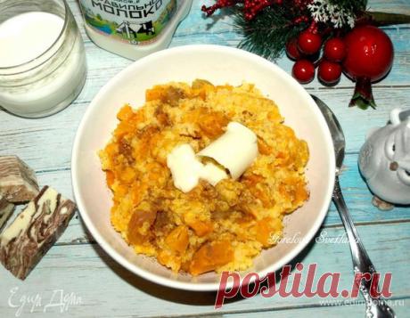Пшенная каша с тыквой и изюмом. Ингредиенты: тыква, молоко, соль