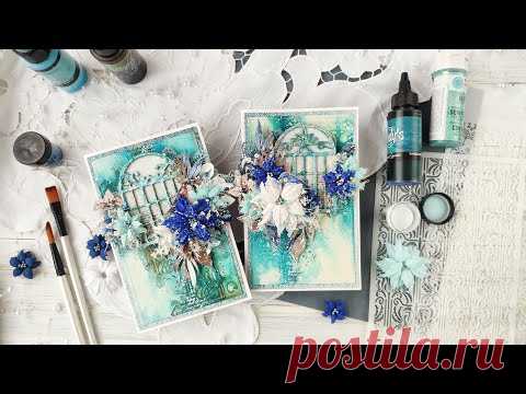 (6) Зимние открытки. Мастер класс / Mixed media card / Tutorial video - YouTube