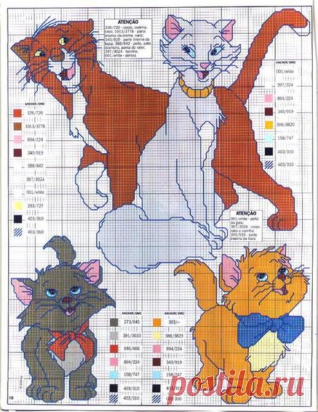 Схемы вышивки кошек