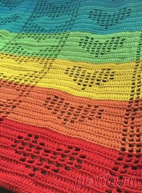 Плед с &quot;сердечками&quot; крючком