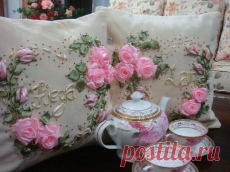 Interesting ideas for decor: Вышивка лентами. Декоративные подушки.Embroidery ribbons. Decorative pillows.