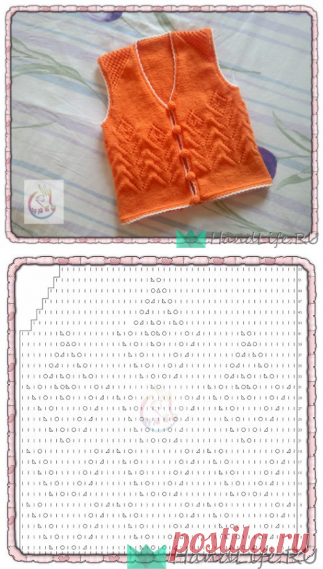 Оранжевый жилет спицами / Вязание