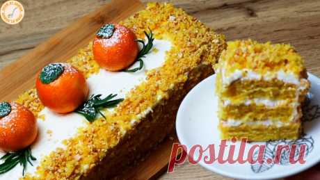 ТЫКВЕННЫЙ ТОРТ.Нежный апельсиновый вкус, запах и цвет Тыквенный торт получается очень нежным и вкусным. Хорошо пропитан, мягкий с замечательным апельсиновым вкусом, чудесным оранжевым цветом и сливочным кремом. Вкуса тыквы в нем не ощущается, прекрасная возможность порадовать родных и своих Для теста: тыквенное пюре - 200 г яйца - 2  шт...