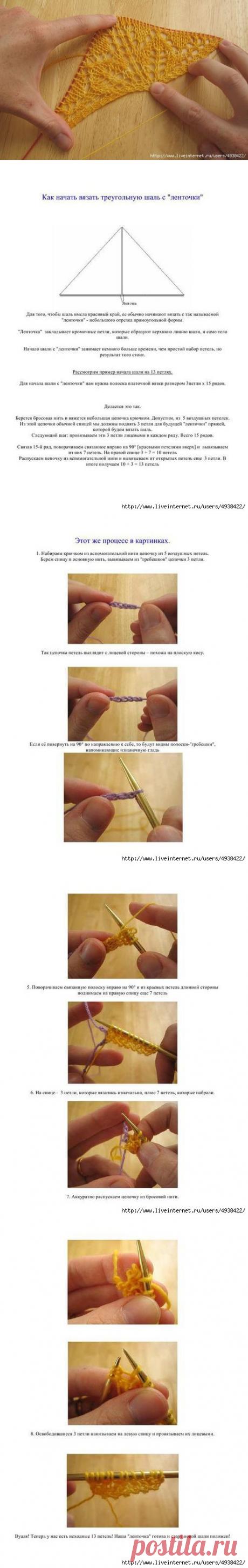 Начало шали с &quot;ленточки&quot;. Мастер-класс.