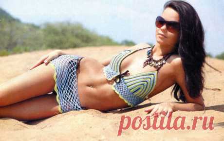 Полосатый летний комплект (купальник и порео) крючком - Портал рукоделия и моды