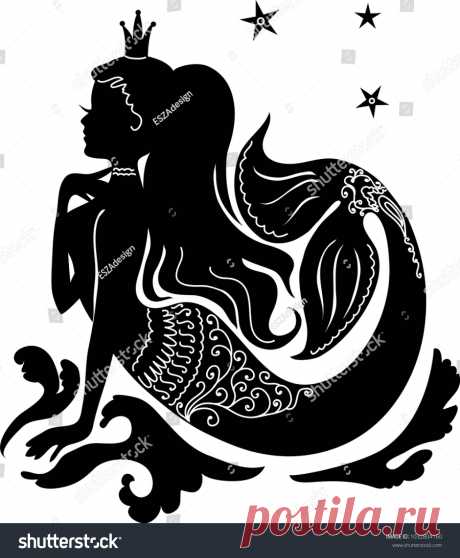 Стоковая векторная графика «Silhouette Mermaid Sitting On Waves Isolated» (без лицензионных платежей), 1032804160: Shutterstock