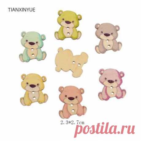 TIANXINYUE 23 * мм 27 мм многоцветный Деревянные Кнопки Скрапбукинг случайный цвет два отверстия медведь пуговицы, DIY аксессуары для одежды купить на AliExpress