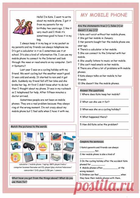 Мой мобильный телефон (и технические вещи подростка) - английский ESL Worksheets