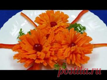 Хризантемы из моркови. Украшение блюд...
