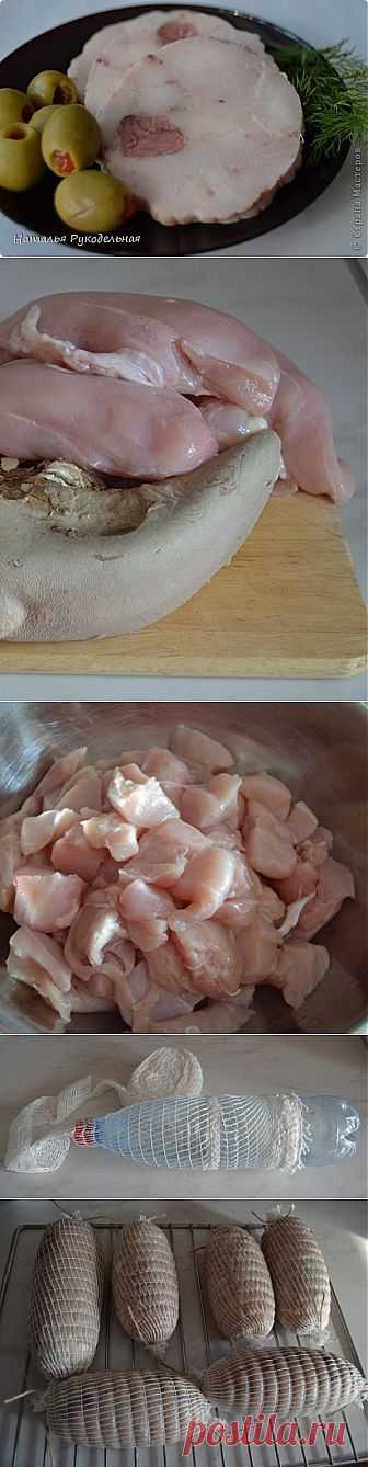 Рецепт ветчины из курицы и говяжьего языка.