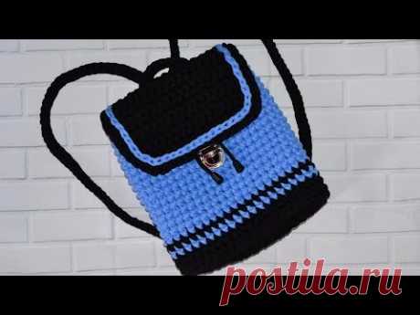 Рюкзак крючком из трикотажной пряжи. Backpack crochet
