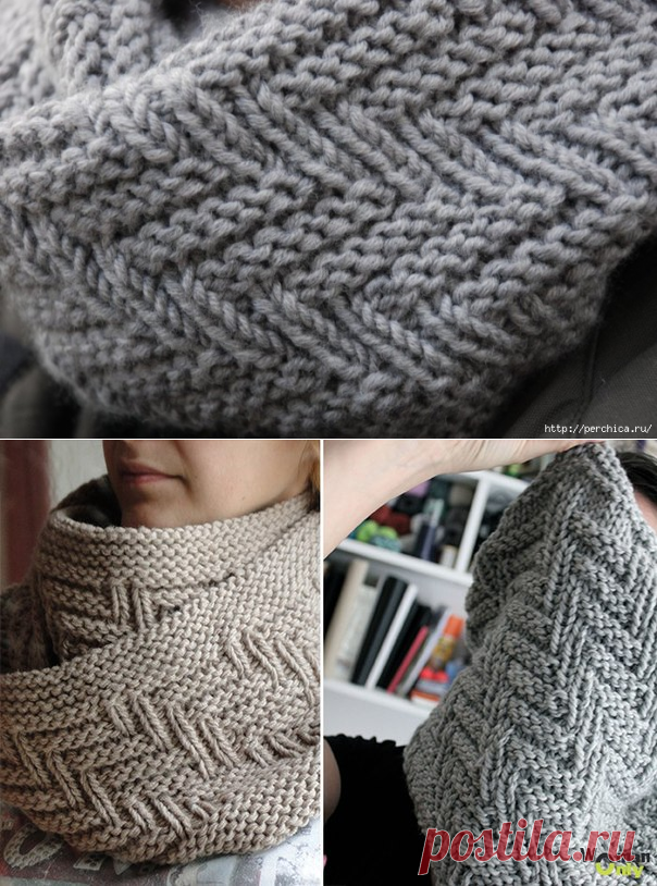 *Fishbone Snood* спицами с двухсторонним узором