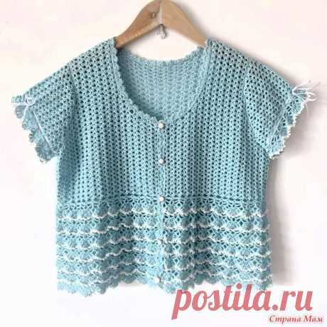 Голубая блузка с волнистой баской. - Все в ажуре... (вязание крючком) - Страна Мам