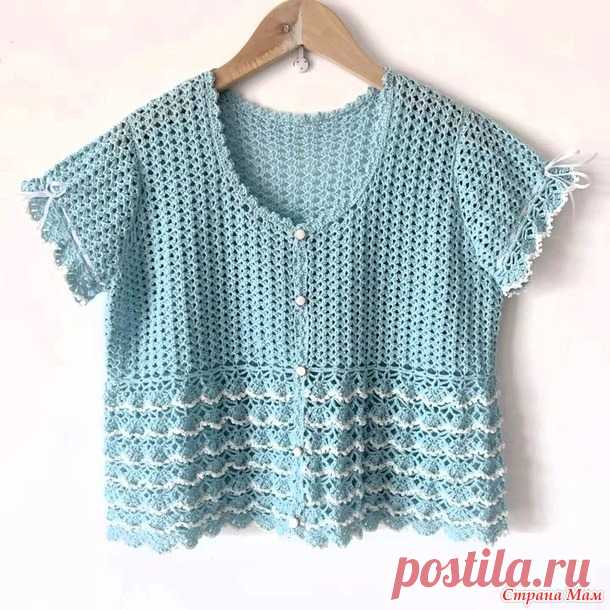 Голубая блузка с волнистой баской. - Все в ажуре... (вязание крючком) - Страна Мам