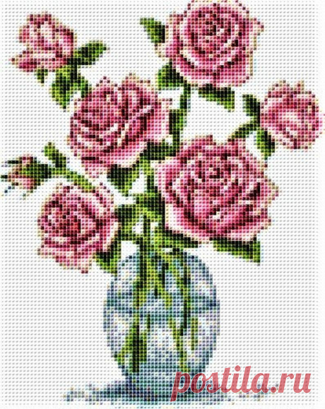 Roses in a Bottle Cross Stitch PDF Pattern Download Cross | Etsy