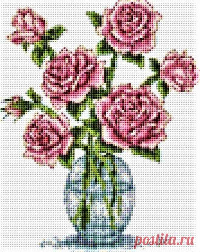 Roses in a Bottle Cross Stitch PDF Pattern Download Cross | Etsy
