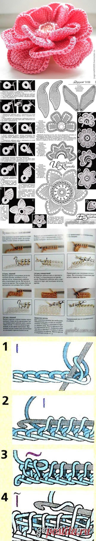 Красивый цветок в тунисской технике. Как вязать