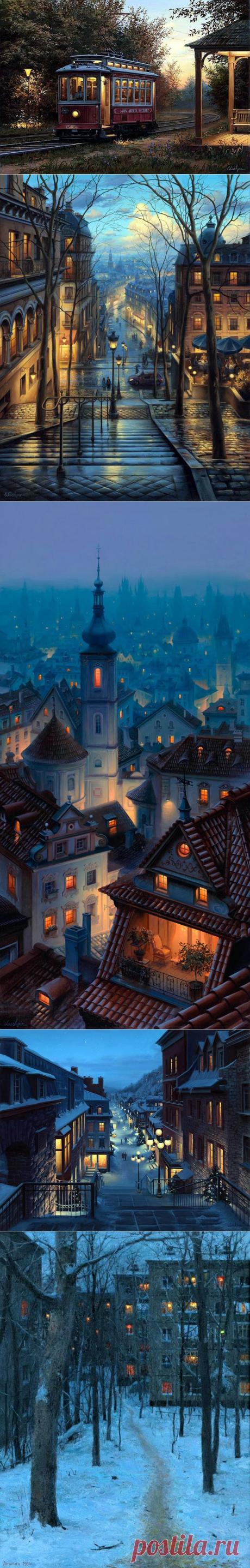 Сумерки в городе. Художник Евгений Лушпин..