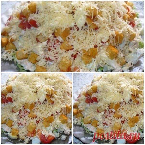 Салат с курицей, сыром и сухариками
ᅠ
Ингредиенты:
-вареная куриная грудка – 350 гр.
-помидоры – 2-3 шт.
показать целиком..