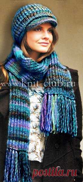 Кепка и шарф вязаные спицами английской резинкой. / knit-club.ru