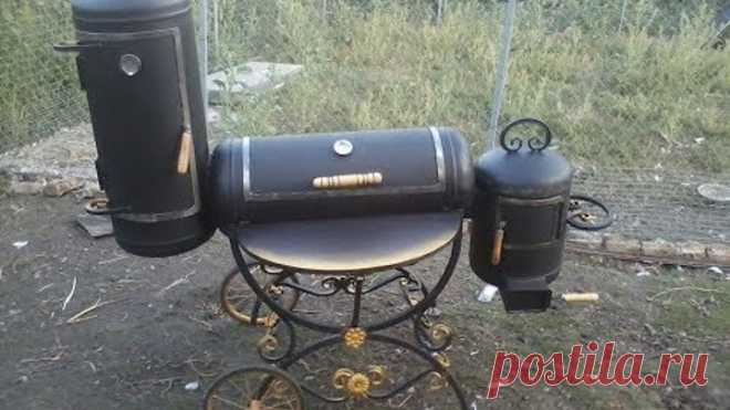 Мангал-печь-коптильня-гриль, мангал с электроприводом, мангал из газовых балонов, мангал своими руками.