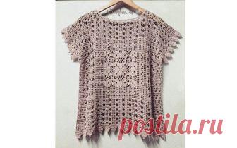 Филейный топ с квадратной вставкой. Крючком. Схема. / stolbik-plus.ru