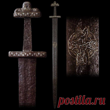 Меч. Эфес. Всечка белым металлом.