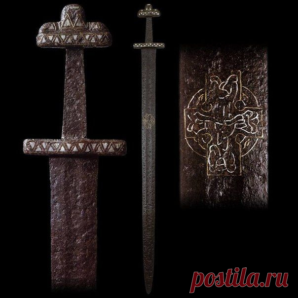 Меч. Эфес. Всечка белым металлом.