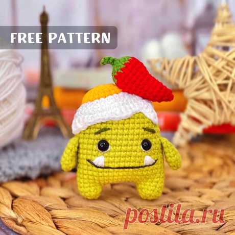 PDF Монстрик Ланч крючком. FREE crochet pattern; Аmigurumi toy patterns. Амигуруми схемы и описания на русском. Вязаные игрушки и поделки своими руками #amimore - маленький монстр, милый монстрик.