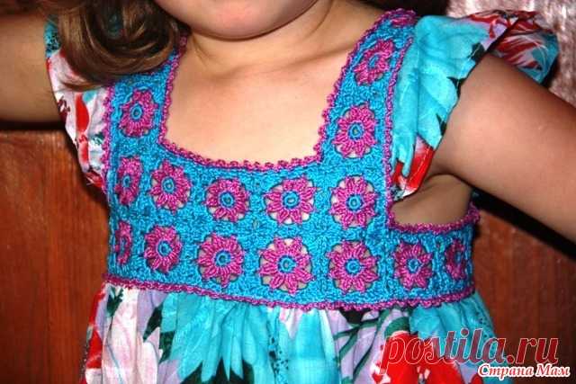 Комбинированные платья на лето (крючок + ткань) Комбинированные сарафанчики на лето для юных красоток - очень быстро и дешево. Время на изготовление одного платья - выходные. Цена вопроса рублей 250 максимум.