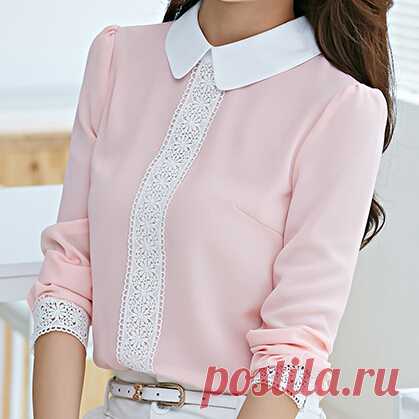 blouses girls Picture - More Detailed Picture about New arrival 2015 Autumn Peter pan collar chiffon blouse, Women's long sleeve Lace Crochet top blouses, white pink women shirts Picture in Blouses & Shirts from women's fashion clothes store | Aliexpress.com | Alibaba Group