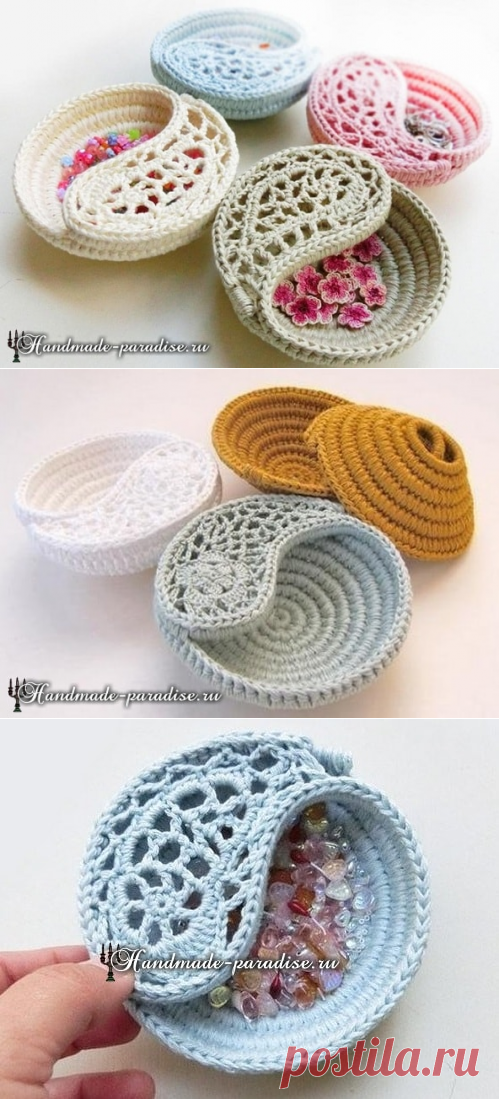 Корзинка из веревки с обвязкой крючком