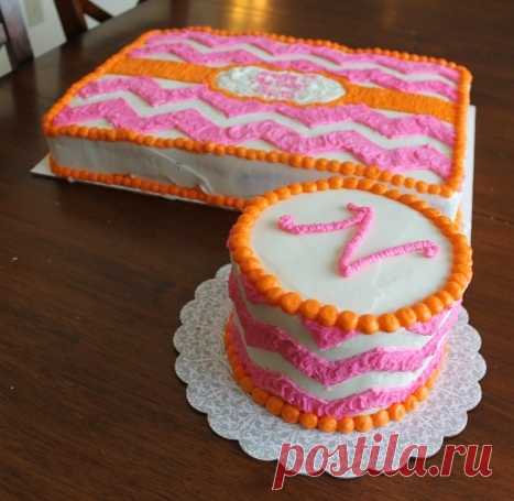 Chevron and a Smashing 1st Birthday! - La Hoot Bakery Oh, Chevron… how everyone loves thee!  Including me!  I recently had the pleasure of doing a sheet cake and smash cake combo for a dear friend who’s daughter was turning one!  Little Nora has a love for pink and orange (or at least a fabulously decorated nursery that tells her so), so alas… along came …